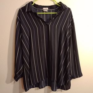 Van Heusen dark blue & white striped v neck blouse size XXL